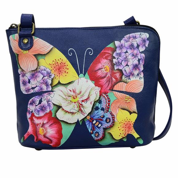 Crossbody Organizer Bag - Genuine Leather - Butterfly Mosaic :] - Picture 1 of 5